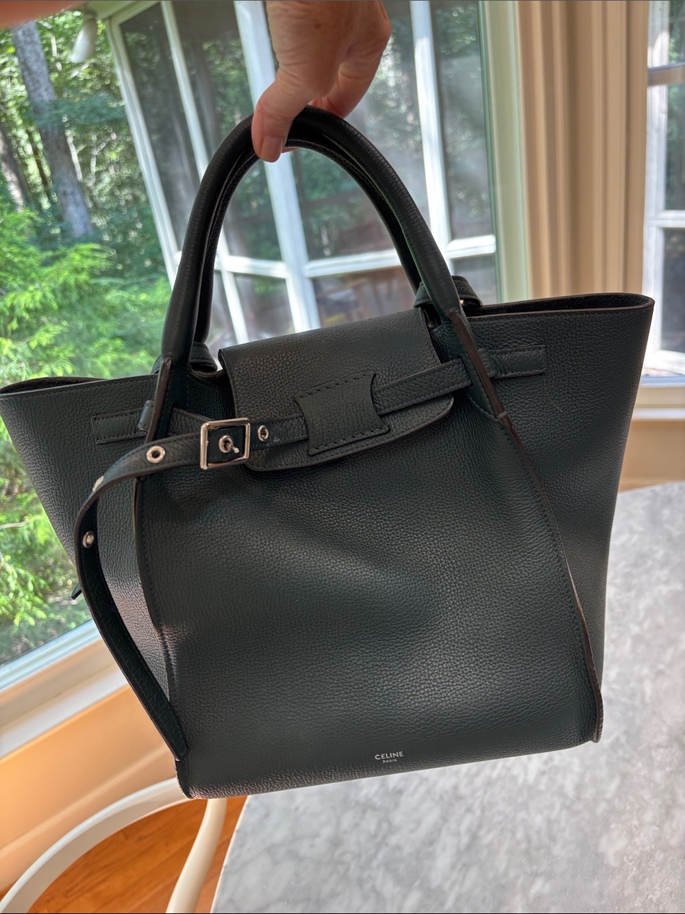 Celine Small Big Bag with shoulder strap, cards, and Celine dust bag